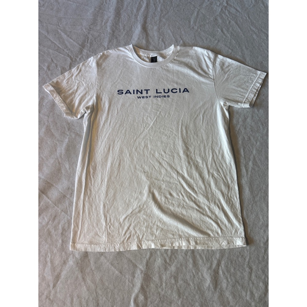 Gildan T-Shirt Unisex Medium White Saint Lucia West Indies Souvenir